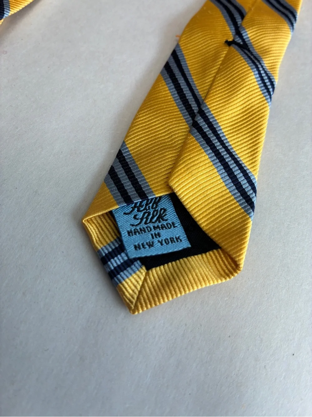 Barbara Blank Designer Collection Silk Striped Necktie Yellow Blue Handmade NY